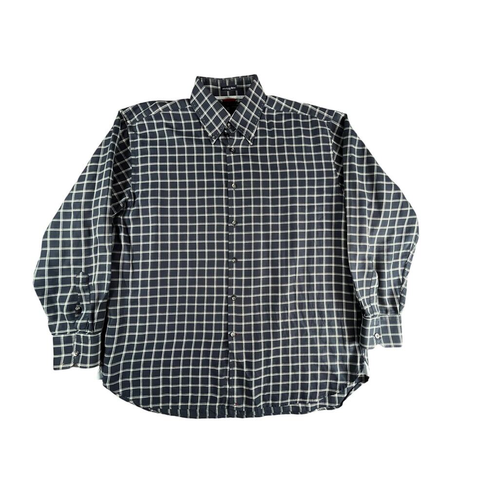 Tommy Hilfiger Shirt Mens Large Blue Plaid Button Up Long Sleeve 80s 2ply Fabric